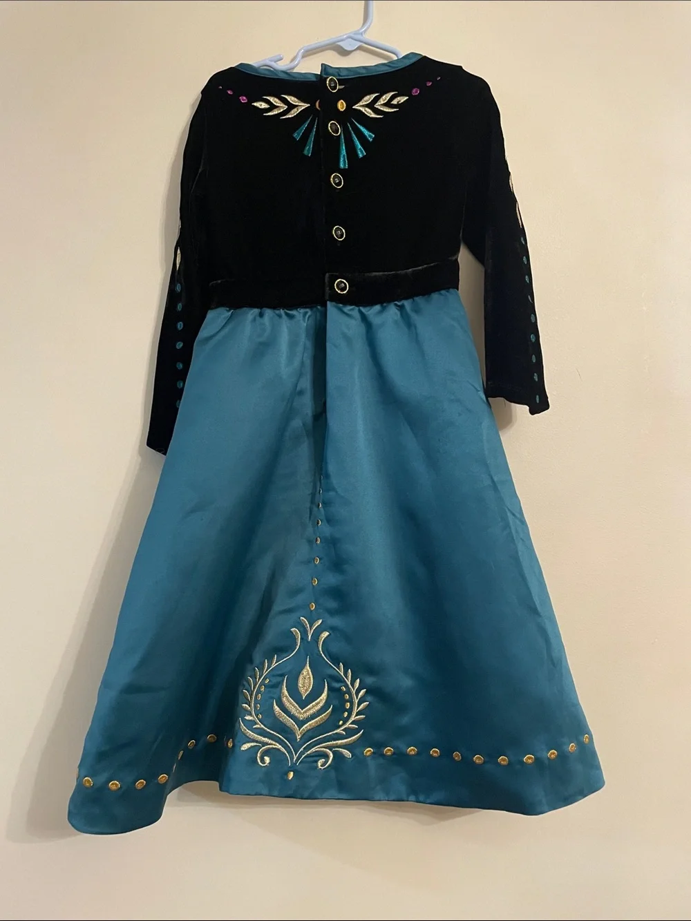Disney Frozen Anna Costume Dress Girls Size 4 Teal Black Velvet Princess Dress